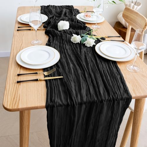 12 Pack Black Cheesecloth Table Runner 10FT Boho Gauze for Wedding & Party