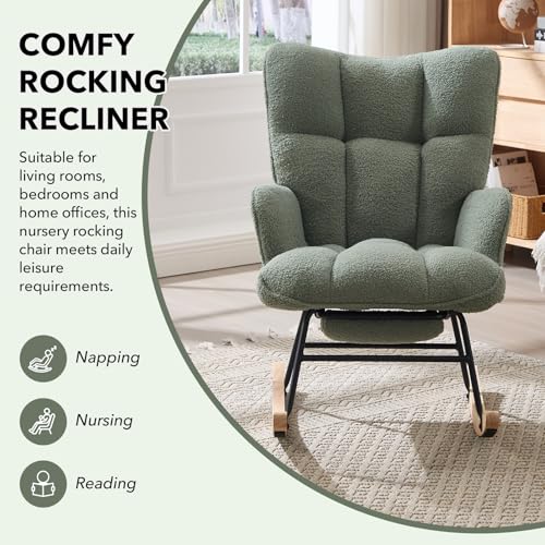 Teddy Fleece Nursery Glider Rocker with Adjustable Footrest and Side Pocket