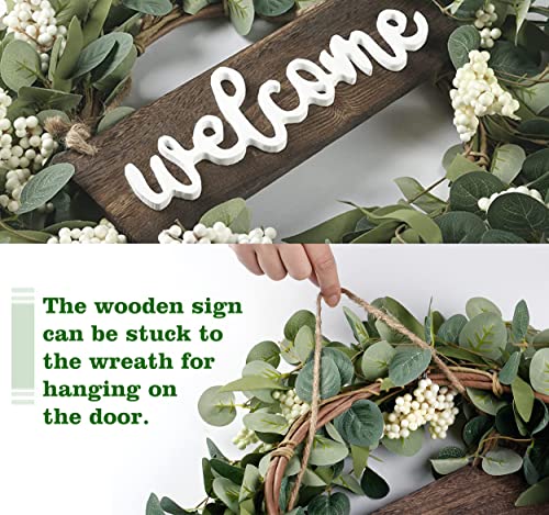 20-Inch Artificial Eucalyptus Wreath with Welcome Sign for Front Door