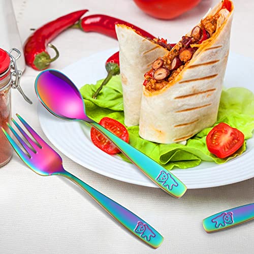 6-Piece Toddler Utensils Rainbow Stainless Steel Fork and Spoon Set