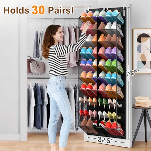 Over the Door Shoe Organizer - 10-Tier Hanging Rack for 20-30 Pairs, Black