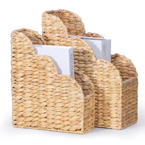 Set of 2 Handwoven Water Hyacinth Magazine Holders with Scalloped Edge