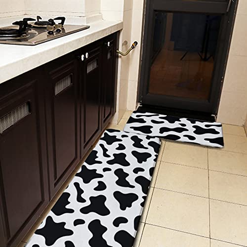 Cowhide Milk Cow Print Kitchen Rug Set - Non-Slip Washable Floor Mats, 2-Piece