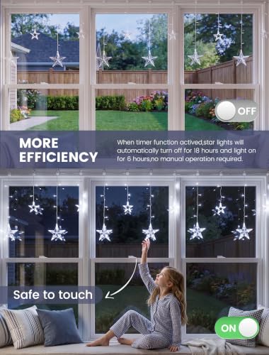 White 126 LED Star Icicle Christmas Curtain Lights 8.2FT with 8 Modes & Timer