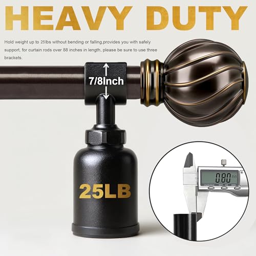 Adjustable Heavy Duty Curtain Rod, 36 to 88 Inch Metal Window Rod in Bronze