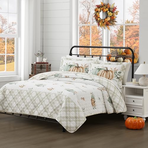 Avanti Full/Queen Holiday Quilt Set with Pumpkin and Leaf Design