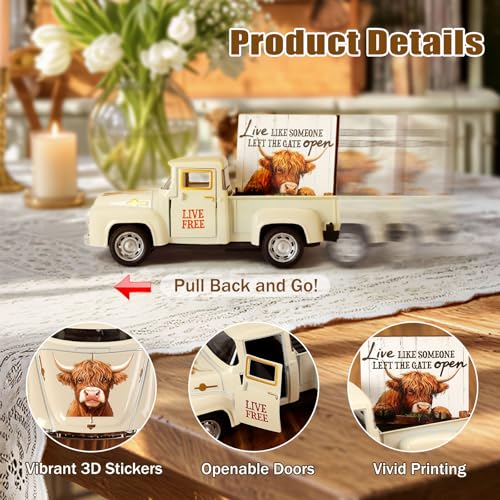 Highland Cow Metal Truck Farmhouse Decor with Inspirational Sign
