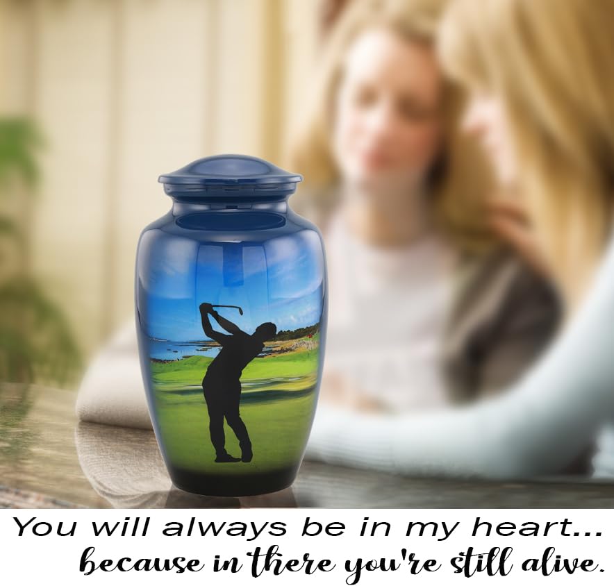 Golf Urn - Full Size Golfer Cremation Urns - Adult Classic Sports Urns - Golf Lovers Funeral and Memorial Urns for Human Ashes Upto 200 Lbs with Velvet Bag (Large)