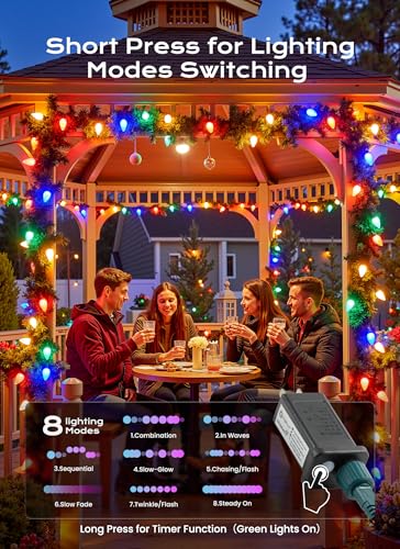 Minetom Multicolor 82FT LED Christmas String Lights with 100 Connectable Bulbs & 8 Modes