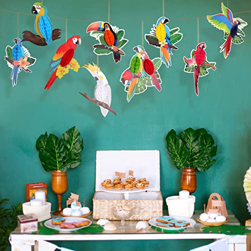 Spakon 9-Pack Tropical Parrot Honeycomb Paper Decorations for Christmas & Party Decor