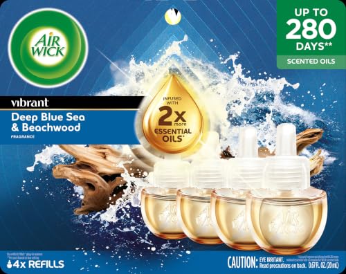 Plug-In Scented Oil Air Freshener Refills - Deep Blue Sea & Beach Wood, 4 Pack
