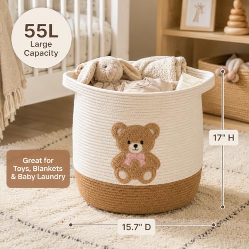 Large Teddy Bear Cotton Rope Nursery Storage Basket - 15.7" x 17"