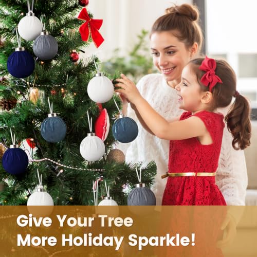 EverMerry 15 PCS Velvet Christmas Ornaments Set - Blue & White, 3.14'' Holiday Decorations for Tree, Wreath, Garland