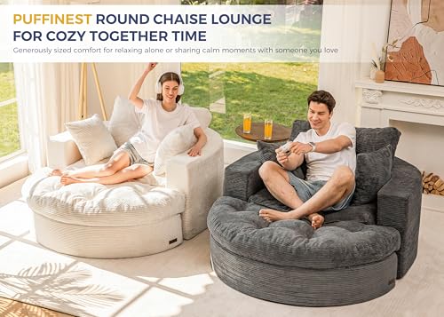 Oversized Round Chaise Lounge Sofa with Ottoman and 3 Pillows