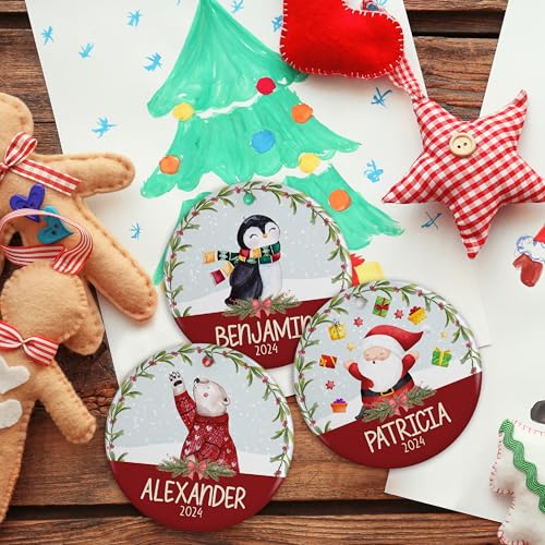 Personalized Christmas Ornament for Kids - 2026 Holiday Decor Custom 3" Ceramic or Aluminum, USA Made - Includes Name & Date, Variation 1