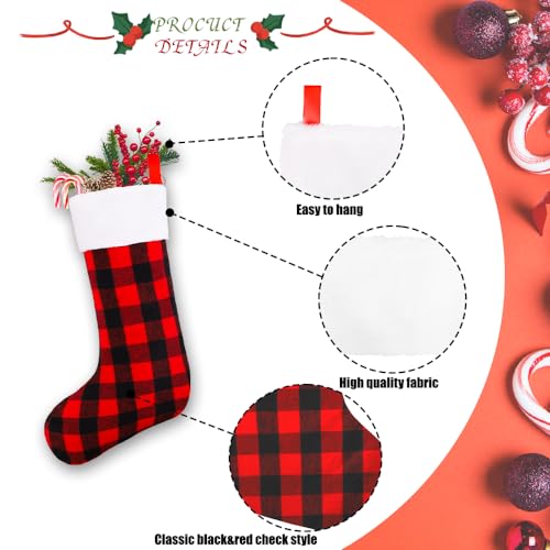 Large 22-Inch Red & Black Buffalo Plaid Christmas Stockings (6-Pack)