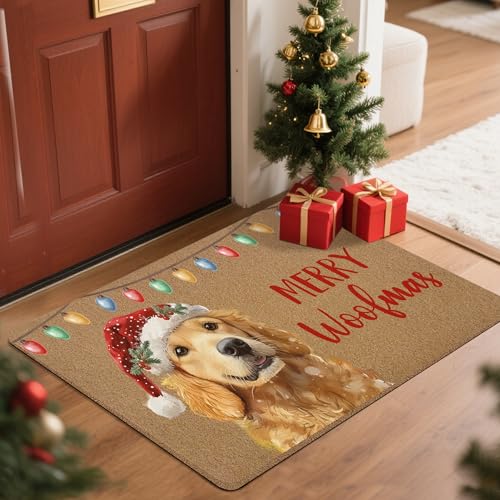 KFXHANGD Christmas Golden Retriever Dog Door Mat - 30x17 inch Outdoor Front Entrance Doormat (Variation: Dog)
