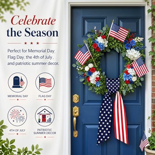 Patriotic Wreath Sash Stars and Stripes Front Door Decor