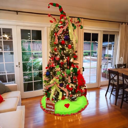 Soulchen 36 Inch Lime Green Christmas Tree Skirt Felt Tree Collar with Plush Trim