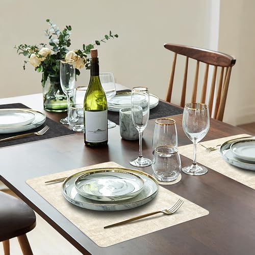 Reversible Faux Leather Placemats Set of 6 with Coasters, Wipeable & Non-Slip