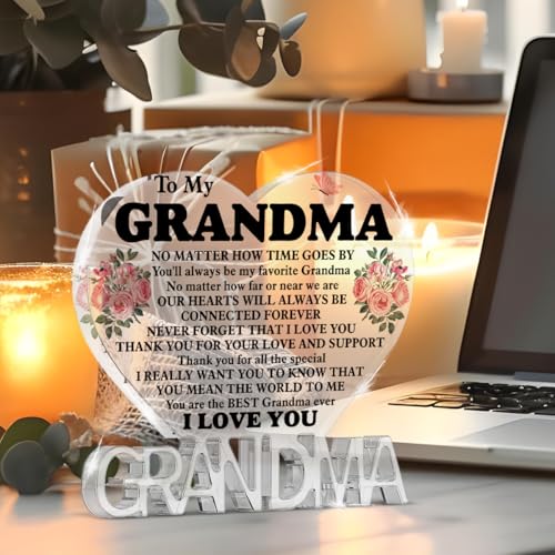 Granddaughter & Grandson Gift - Grandmother Ever Heart Acrylic Sign Plaque
