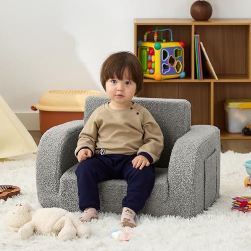 2-in-1 Convertible Toddler Couch & Fold-Out Foam Sofa Chair - Grey