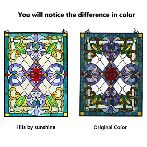 Victorian Tiffany Style Stained Glass Window Panel - 18" x 25"