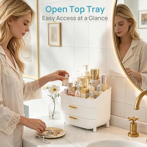 Vtopmart 3-Tier Makeup & Skincare Organizer with Drawers, White - No Lid
