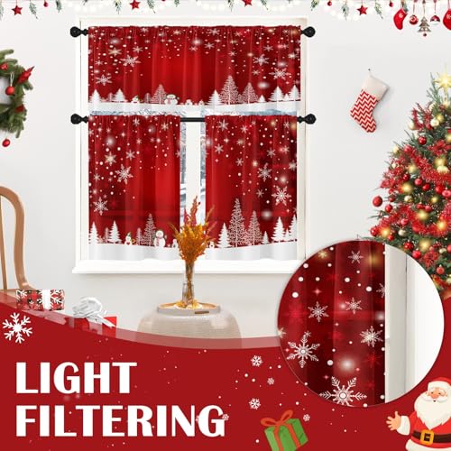 Britown Christmas Kitchen Curtains and Valances Set with Red Snowman - 36 Inch