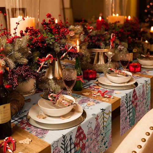 Ueplerts Light Pink Linen Christmas Table Runner 13 x 36 Inches Farmhouse Holiday Decor