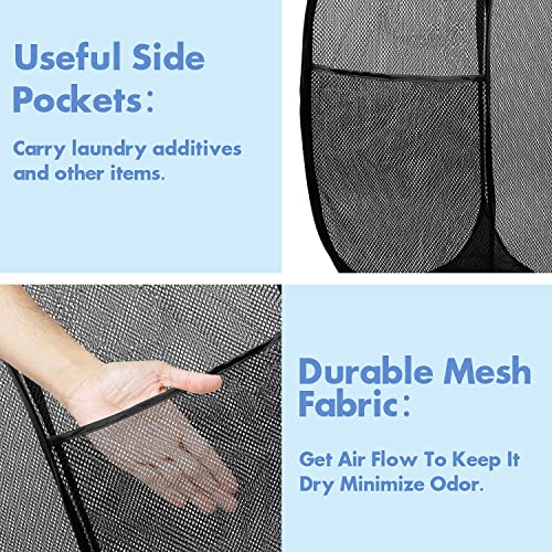 70L Pop Up Laundry Hamper, Collapsible Mesh Basket with Side Pocket