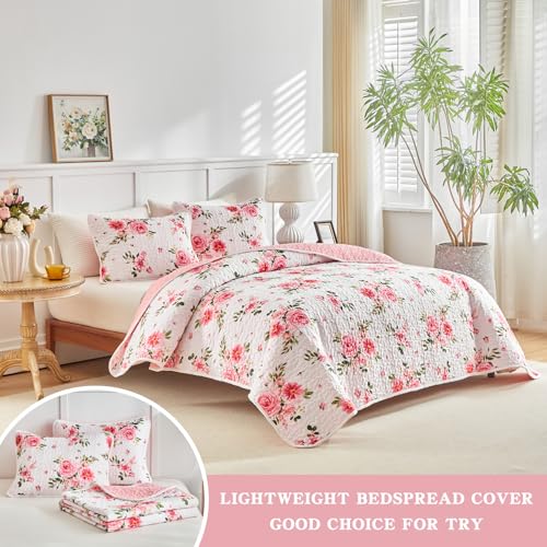 UOZZI BEDDING Queen Size Floral Quilt Set - 3-Piece Microfiber Bedspread