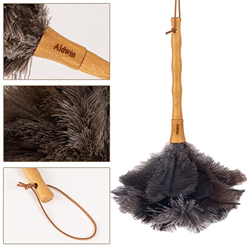 16-Inch Natural Ostrich Feather Duster with Wooden Handle for Cleaning