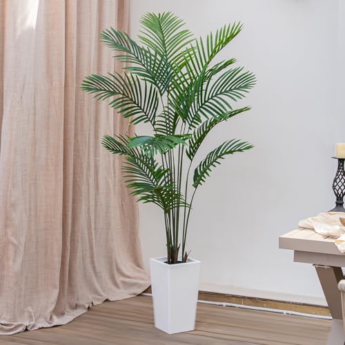 6FT Artificial Palm Tree with White Planter - Faux Potted Decor