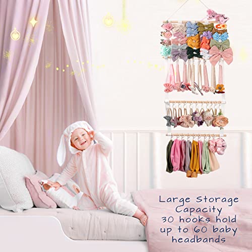 Headband Holder and Hair Bow Organizer Wall Hanging for Girls Room