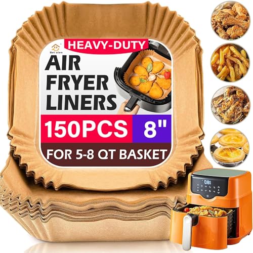 150Pcs 8-Inch Square Air Fryer Disposable Paper Liners, Non-Stick Parchment
