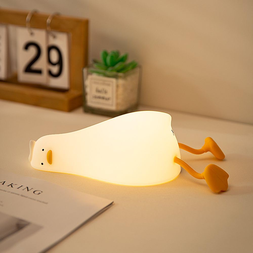VOIDEAN Duck Night Light Silicone, Lying Flat Duck Night Lamp, Kids Room Decor Atmosphere Night Light, Baby Nursing Bedside Touch Lamp，Rechargeable and Dimmable LED Light, Cute Christmas Gift.