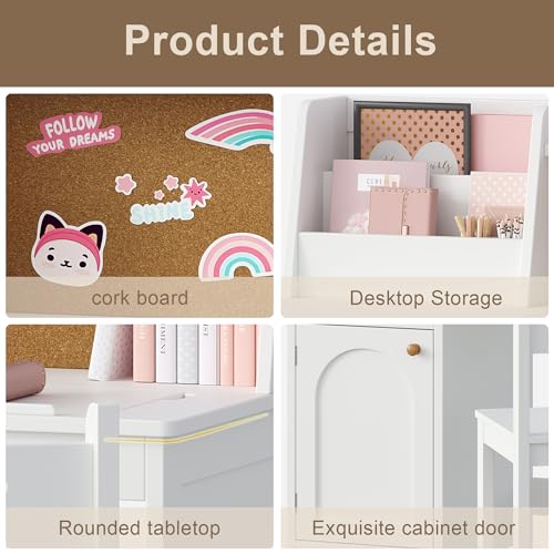 Kids Study Desk and Chair Set with Tiltable Desktop and Storage Hutch