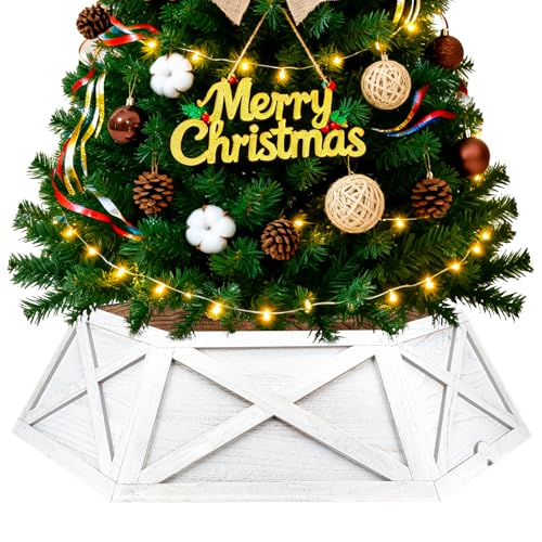 Paulmele White 35'' Hexagon Wooden Tree Collar - Standard Size
