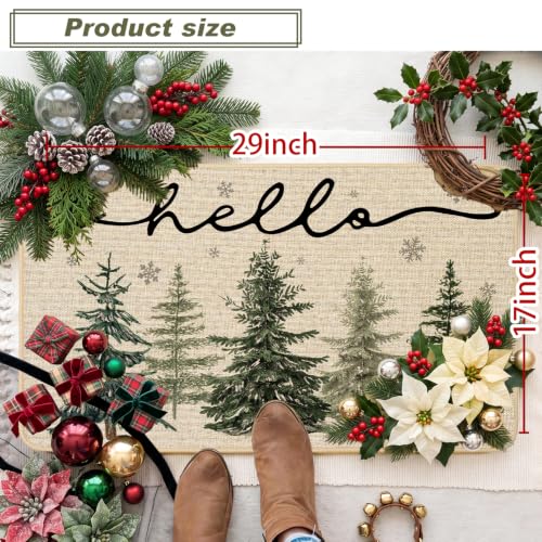 Christmas Doormat Winter Pine Tree Snowflake Door Mat 17x29 Inch - 0.25in Thick, Non-Slip