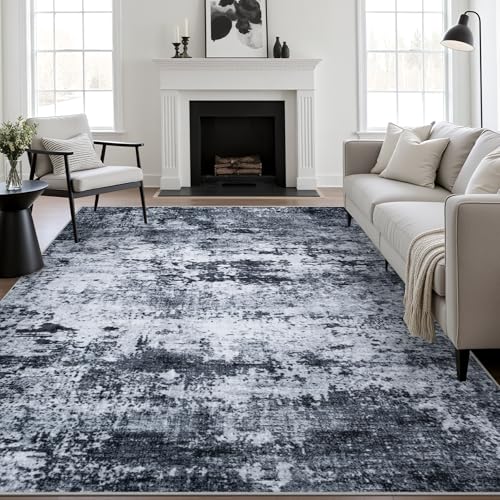 5x7 Modern Abstract Area Rug - Washable Non-Slip Black Indoor Carpet