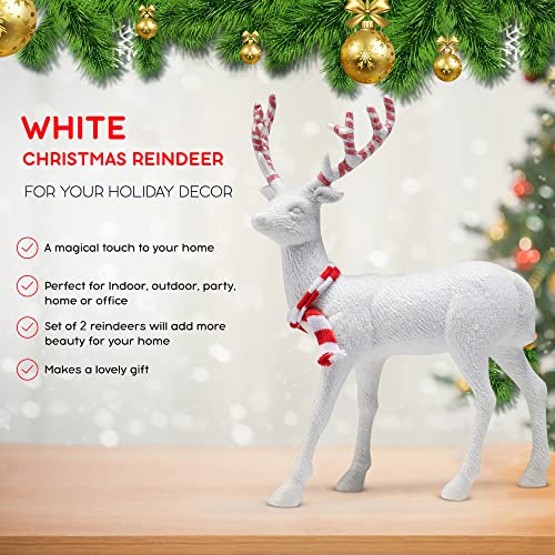 Peppermint Glitter Reindeer Christmas Figurines - 12" Holiday Decor, 2 Pack