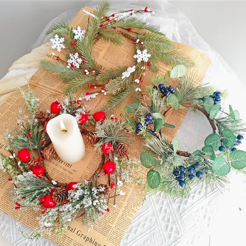 Artificial Christmas Candle Rings with Berries & Pinecones - 2 Pack