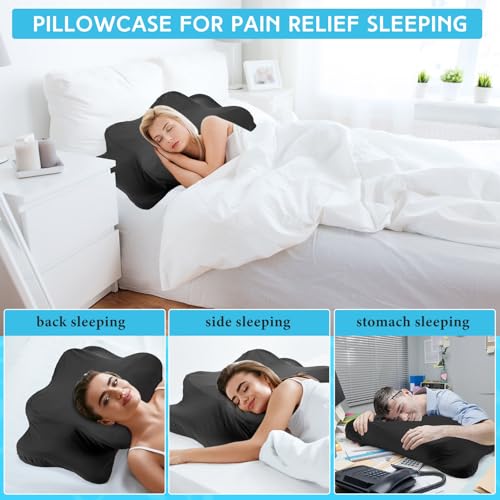 Cooling Cervical Neck Pillowcase, Breathable Satin Zipper Cover for Ergonomic Pillows
