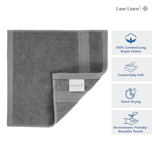LANE LINEN Space Grey 12-Pack 13x13 Cotton Washcloths - Soft & Absorbent