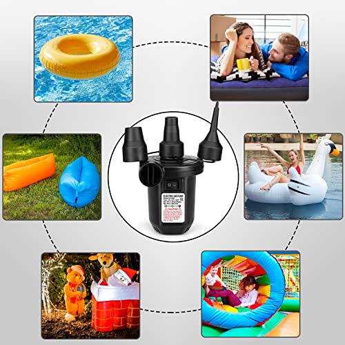 Portable Electric Air Pump for Inflatables, Quick-Fill Pump with 3 Nozzles