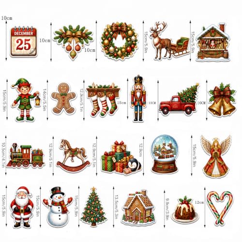 30 Pack Christmas Refrigerator Magnets - Santa Snowman Gingerbread Holiday Decor