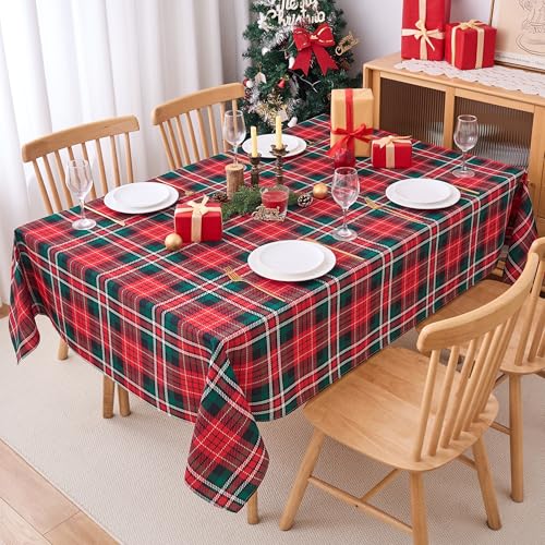VEDACHIC Christmas 52x70 Inch Tablecloth Rectangular Red Green Plaid Polyester Waterproof