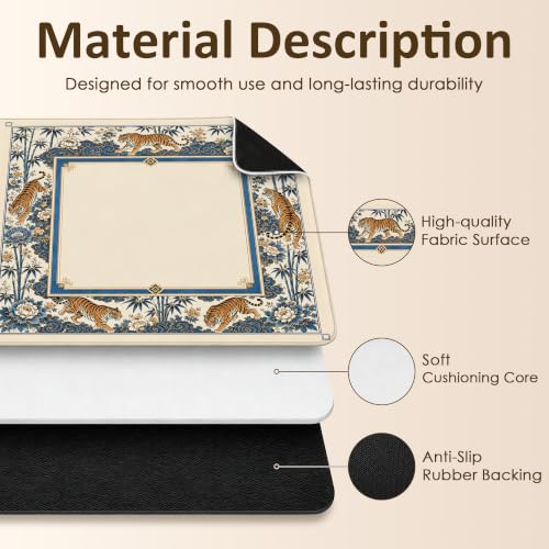 Chinoiserie Tiger Mahjong Mat 31.5" Square - Anti-Slip Noise-Reducing Cover