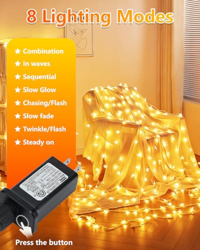 100 LED Star String Lights - 33ft Warm White Waterproof Plug-In Fairy Lights